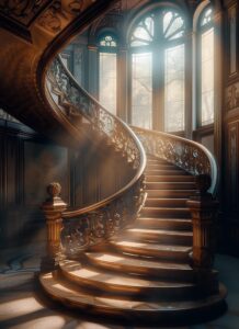 a spiral staircase, modern victorian architecture