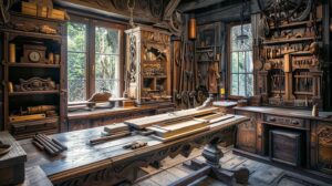 A fantasy carpenter's workbench.
