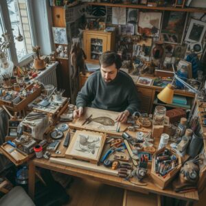 The ultimate hobbyist at his workbench.