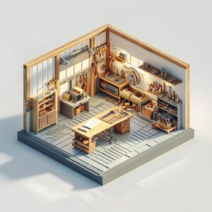 Isometric view of carpenter's workshop.